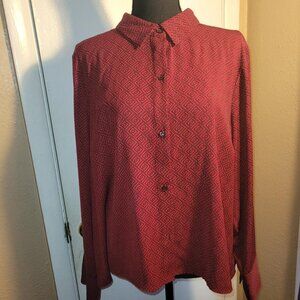 Liz Claiborne Red Long Sleeve Button Up Blouse Size XL